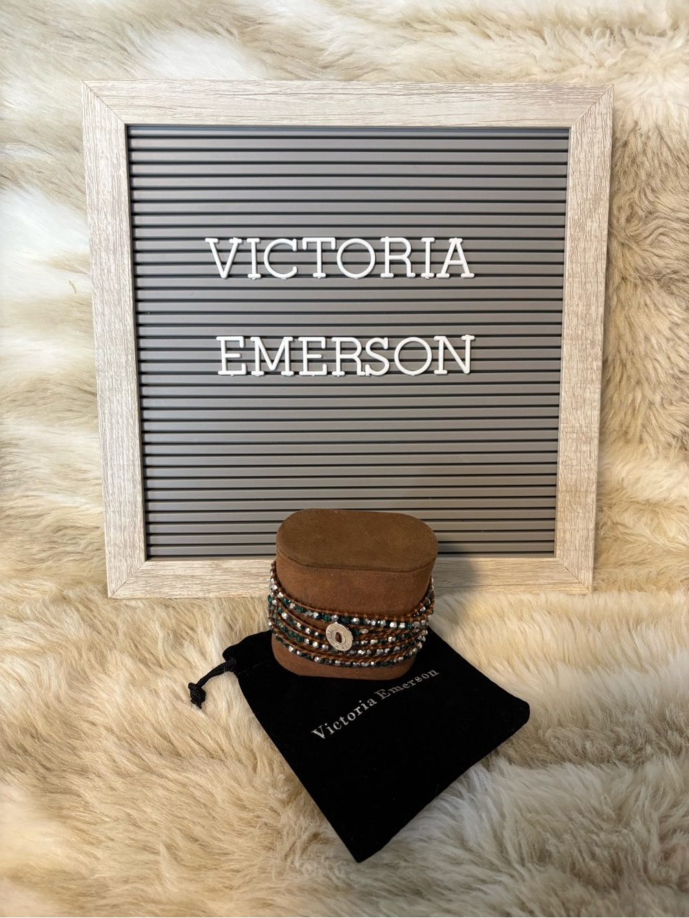 Victoria Emerson Brown Wrap Bracelet with Green and Silver Accent Beads